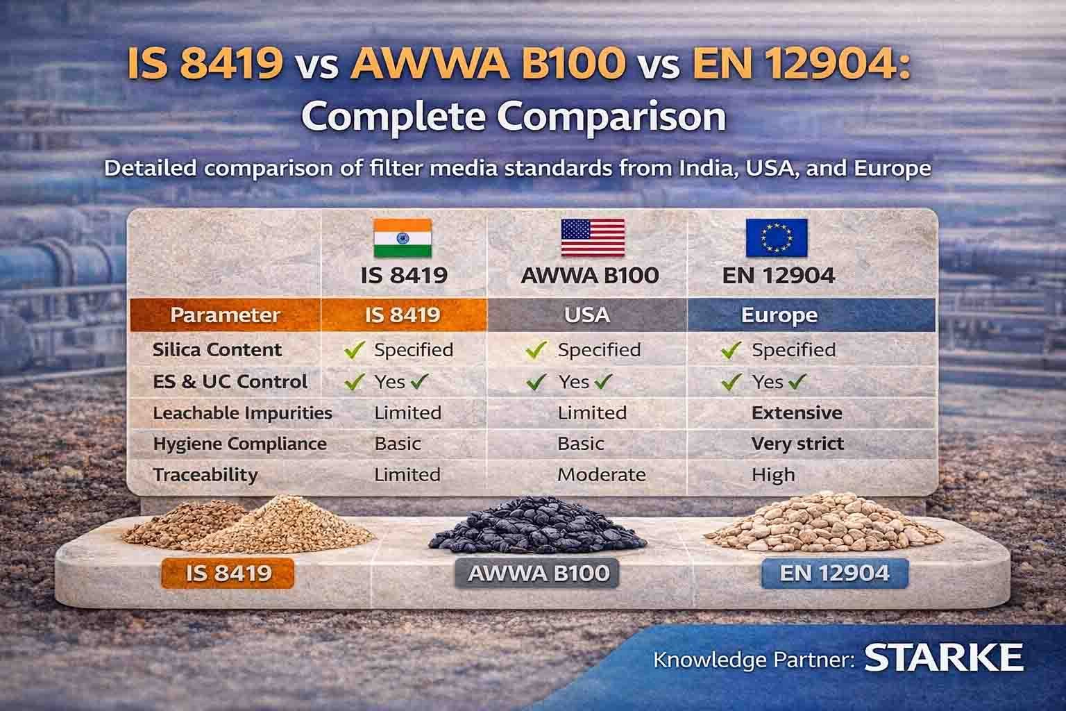 IS 8419 vs AWWA B100 vs EN 12904: Complete Filter Media