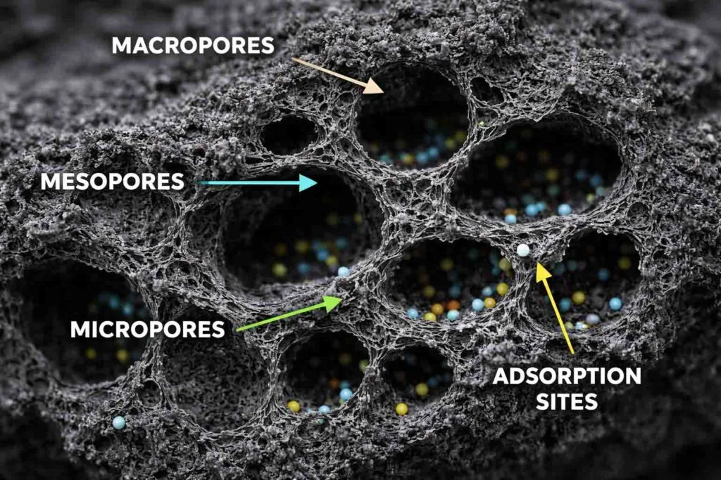 activated carbon adsorption pore structure diagram