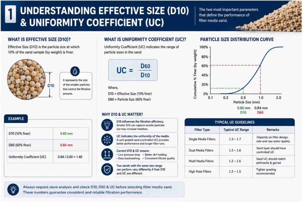 Filter media sand effective size D10 and uniformity coefficient explained