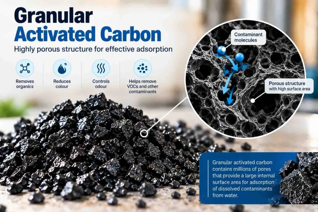 Granular activated carbon used for adsorption in water treatment