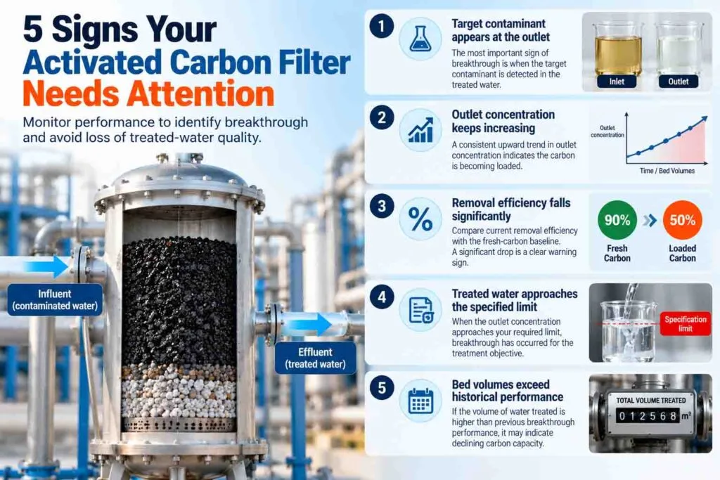 Signs activated carbon filter is approaching breakthrough
